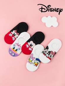 Disney 5双装女士短袜礼品套装，夏季袜子，印有米奇、米妮、唐老鸭、黛丝卡通图案，舒适透气，时尚新颖袜子 - 彩色 - 查看 2