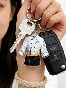 1pc Customized Chef Name Tag Keychain - Personalized Cooking Decor Keychain With Chef Uniform Design (White Coat, Black Pants, Gold Trim) - Durable Acrylic Chef Keychain, Personalized Chef Uniform Keychain - Multicolor - View 3