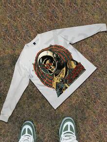 Y2k Astronaut Art Punk Long Sleeve Shirts ,Sky Double-Sided Printing,Christmas Style Graphic T Shirt Cotton,Fashionable Hip-Hop For Men -  Long Sleeve T-Shirts, Funny Vintage Shirts,Regular Fit, Street Style, Digital Print,  Ideal Gift - 白色 - 查看 6