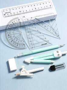 9件套文具套装，包括圆规、直尺和数学绘图工具，适合学生使用 - 彩色 - 查看 3