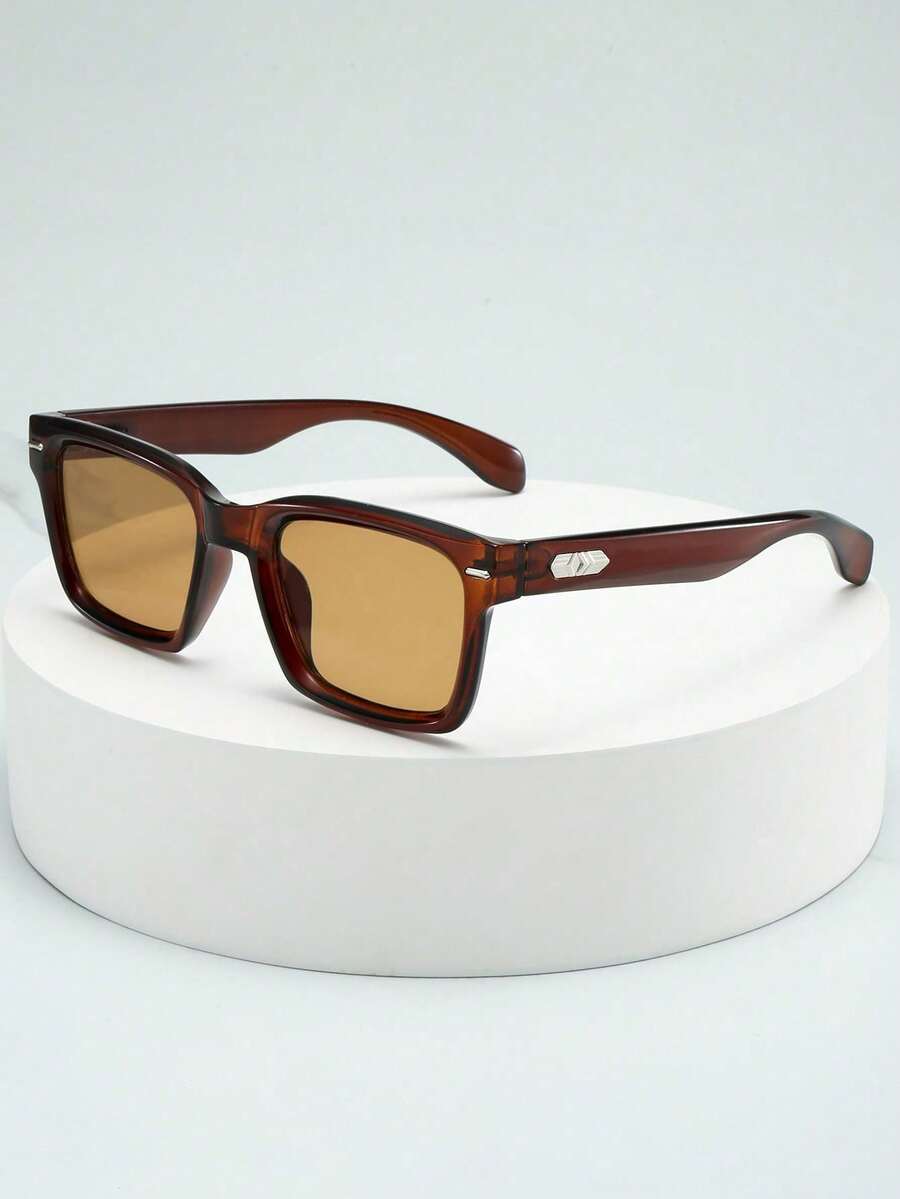 1pc Men's Retro Square Frame High-Quality Minimalist Business Fashion Glasses, Suitable For Parties, Casual, Travel, And Daily Wear - Tea Frame Tea Color Piece - View 1