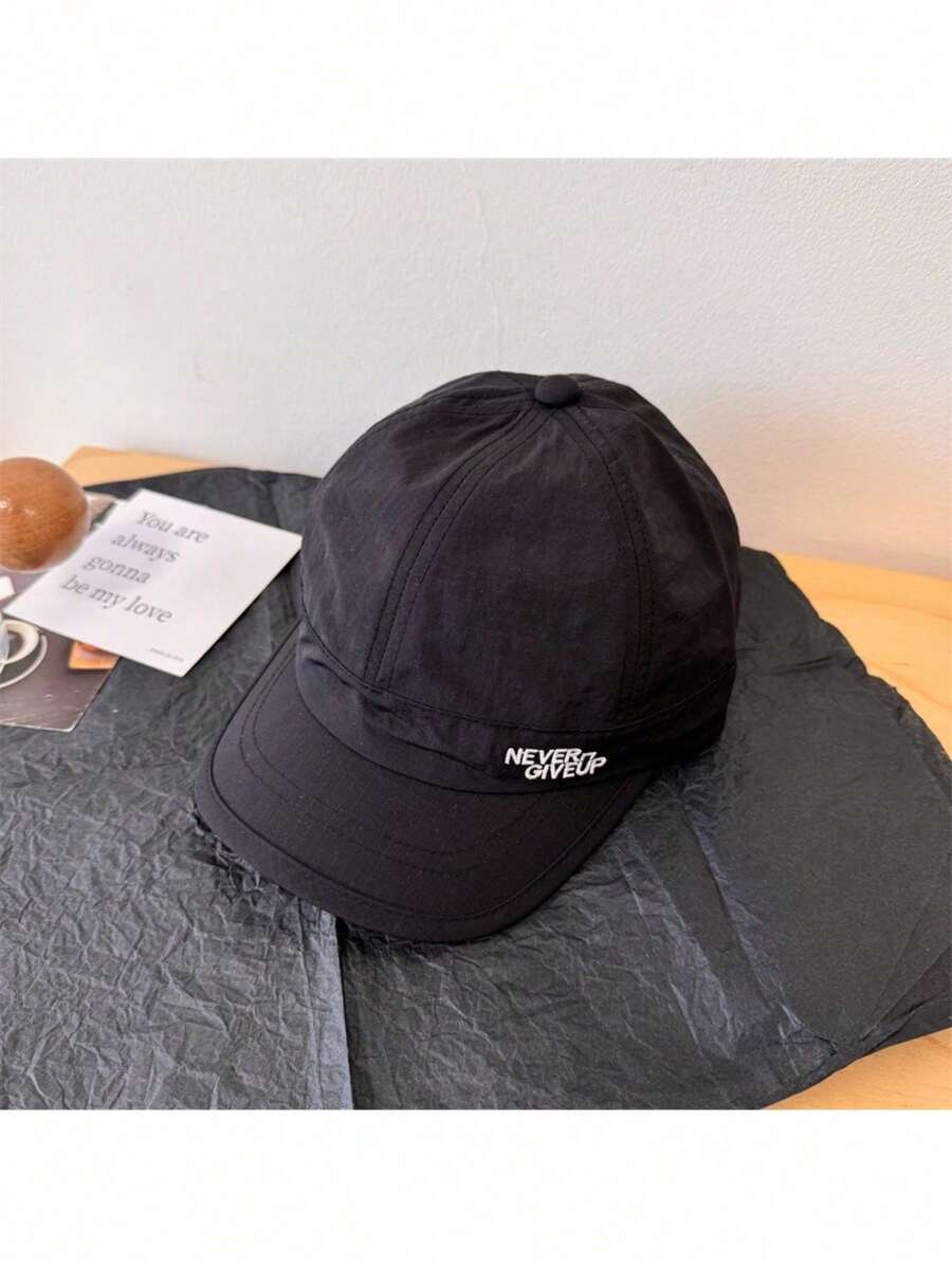 2026Gorra de béisbol japonesa minimalista de visera corta, unisex, ligera y seca rápida, transpirable, protección solar para exterior, verano - Negro - Ver 1