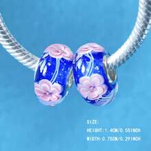 100% 正品 925 纯银穆拉诺玻璃吊坠，原创手工手链吊坠，女士花朵吊坠，女士珠宝礼品，1 个吊坠，不含手链 #SW8 - 藍色 - 查看 5
