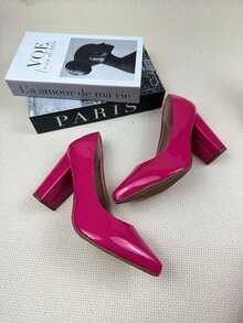 Women's Patent Leather High Block Heel Pump (9.5 Cm) Elegant And Comfortable Winter 2026 Black, Red, Nude, Pink, Blue, , Pink - 玫紅色 - 查看 3