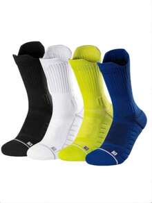 1 Pair/2 Pairs/4 Pairs Sports Socks, Basketball Socks, Running Socks With Terry Cushion, Moisture Wicking And Breathable