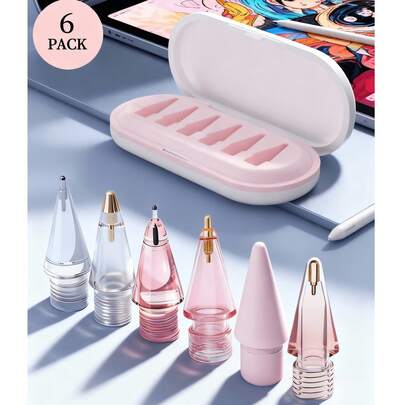 6pcs Upgraded Replacement Nibs, Compatible With Apple Pencil Pro, Suitable For Apple 2nd/1st Gen USB-C Stylus And Crayon-Style Digital Pens, Needle-Tip Nibs With Pen Case, IPad Pro Pen Set