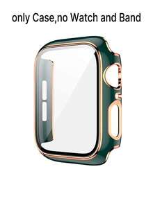 1个绿色玫瑰金饰边时尚二合一保护壳，带超薄钢化玻璃屏幕保护膜，防震保护套，兼容 Series Ultra/SE/7/6/5/4/3/2/1，38/40/41/42/44/45/46/49mm，适用于屏幕保护膜 - 綠色 - 查看 3