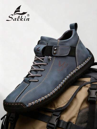 Salkin New Handmade Men's Boots With Elastic Band, Designer Sneakers, Casual Outdoor Shoes, Affordable Brand Feel, Daily Commute Versatile Flat Shoes, Non-Slip Durable Leather Shoes, Men's Ankle Boots, Holiday Gift, Soft Comfortable Breathable Spring/Autumn, Plus Size Men's Shoes, Please Order One Size Up