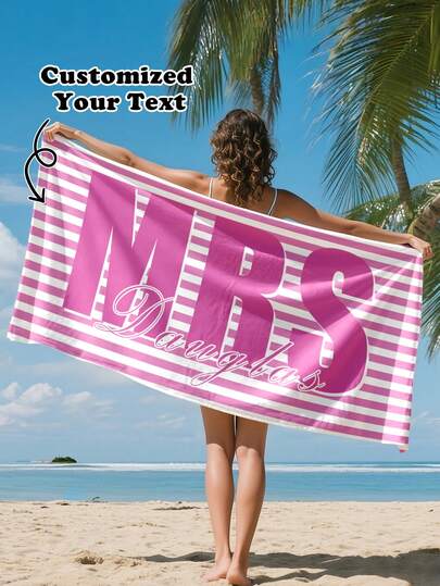 1pc Customized Couple Beach Scarf - Personalized Wedding Mr. And Mrs. Towel, Suitable For Swimming Pool, Travel, Yoga, Camping And Fitness - Perfect Couple Gift - Fashionable Beach Accessory, Soft And Comfortable Beach And Travel Accessory