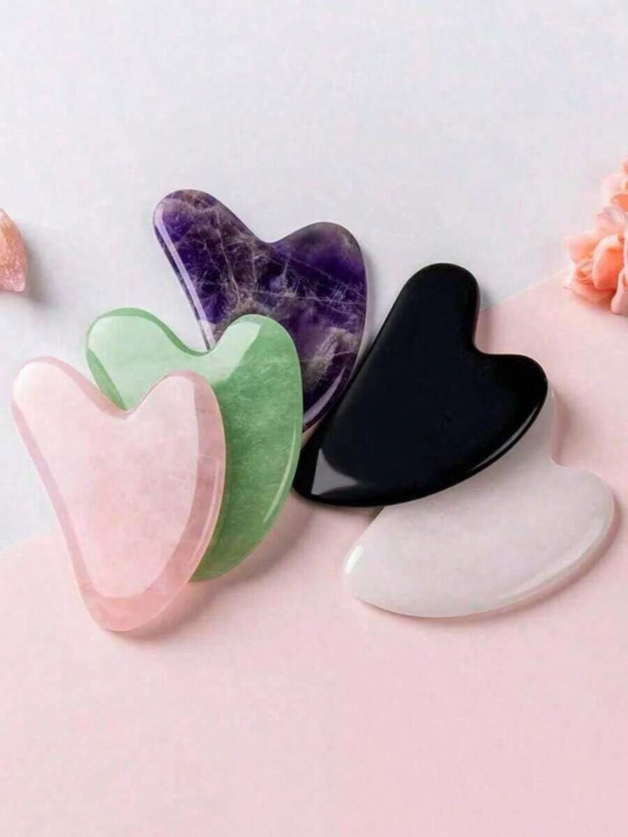 1pc Natural Jade Gua Sha Massage Board, Rose Quartz Gua Sha Scraping Board, Jade Facial Massage Tool, Suitable For Facial, Neck, Back And Body Gua Sha Massage - Multicolor - View 1