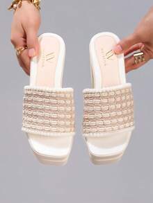 Fashion Thick Sole Waterproof Platform High Heel Open Toe Sandals, Suitable For Ball, Party, Runway, Chunky Heel Slide Sandals For Women - Beige - View 4