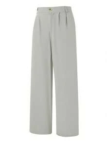 Men's Linen Pants Solid Color Pleated Mid Waist Straight Leg Casual Trousers With Pockets For Daily Office - 灰 - 查看 6