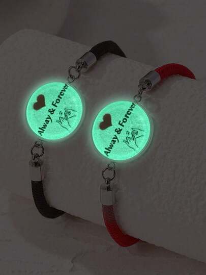 2pcs/Set Fashionable Personalized Promise Glow-In-The-Dark Design Couple/Best Friend Bracelet Set, Suitable For Daily Decoration And Wear, Can Be Given As Gifts To Friends, Family, Wife Or Couples For Valentine's Day