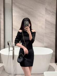 1 pièce Sac à main élégant avec décoration de cristal en velours noir, portefeuille mode automne/hiver 2025 avec bandoulière métallique, convient pour rouge à lèvres et bijoux, utilisable pour soirée, mariage, bal, Saint-Valentin, ne peut pas contenir de smartphone - Noir - Voir 12