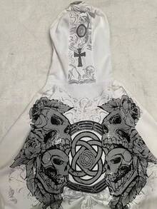 Y2K White Abstract Cross Graphic Zip-Up Hoodie | Oversized Streetwear Graffiti Print Jacket - 白色拉鍊現貨 - 查看 3