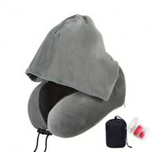 1 Adjustable U-Shaped Neck Pillow - Polyester, Hand Washable, Multiple Colors Available, Suitable For Car Travel And Outdoor Use, Comfortable And Snug Neck Support, Travel Neck Pillow, Car Accessory, Stylish Design, Durable Fabric. - 灰色連帽 - 查看 9