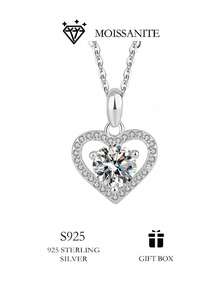 Elegant Heart Shape 1CT Moissanite S925 Necklace, Love Pendant Versatile For Wedding Dress & Everyday Outfits - White - View 1