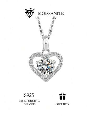Elegante collar de moissanita en forma de corazón de 1CT en plata de ley 925, colgante de amor versátil para vestidos de novia y atuendos diarios