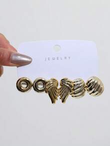 1 Pair - 9 Pairs New Popular Fashion Earrings: Round Ring / Twisted / Conical / Irregular Hoops, Made Of High-Quality Resin Material, Suitable For Daily Gatherings And Dates. - Gold - View 8