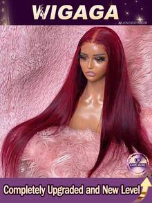 30英寸直发蕾丝前假发，真人混纺发丝，13x4高清透明蕾丝前假发，自然黑色，女士无胶巴西原生发，#BUG酒红色蕾丝前假发，200%密度，预先拔毛，带婴儿发际线 - SBUG - 查看 1