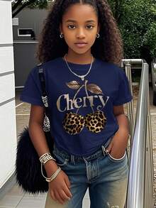 1pc Girls' Casual Letter Print Round Neck Short Sleeve T-Shirt, Summer Student Young Casual Wear - Minimalist English Letter Style T-Shirt Inspiring Imagination And Self-Expression