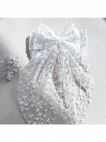 1pc Elegant Red Heart Bow Hair Clip For Women - Chic Long Hair Accessory With Sheer Mesh Design - A Decorative Headpiece For Women With Long Hair ,Suitable For Daily Use, Parties, And Gifts, Cute Fabric Style - Sky Blue - 查看 13