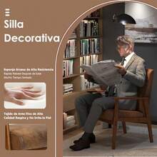 ARREDAMENTI Silla Decorativa Moderna Mediados Siglo con Marco MaderaSillas Tapizadas para Sala Estar Sillón Lectura Tela para Terraza Acristalada Dormitorio Marrón Vintage - MarrnVintage - Ver 6