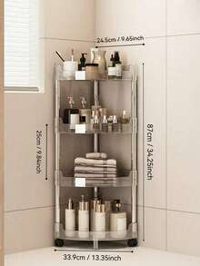 1pc Multifunctional Bathroom/Kitchen Storage Rack, Transparent Corner Shelf, Floor-Standing Toilet/Sink/Shower Organizer, Narrow Gap 3-Tier Rack - Multicolor - View 8