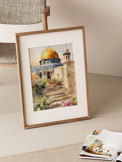 1PC Frameless Canvas Poster: Al-Aqsa Mosque Artwork-The Mosque Harmoniously Complements Bohemian Floral Islamic-Style Pastel Wall Art. An Ideal Choice For Bedrooms And Home Spaces, Where Vibrant Floral Patterns Intertwine With Muslim-Inspired Landscapes. Perfect Decoration For Living Rooms Or Children's Rooms. Dormitory Art Decor, Islamic Home Decor.