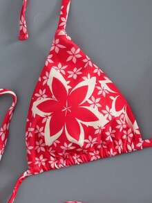 Sultry Sol Conjunto de bikini de mujer con cuello de halter, sexy, elegante y cómodo, con estampado de hoja de arce, tela de alta elasticidad, decoración con colgante metálico, adecuado para primavera/verano, playa, resort, piscina, fiesta, traje de baño de 2 piezas - Rosa Fucsia - Ver 9