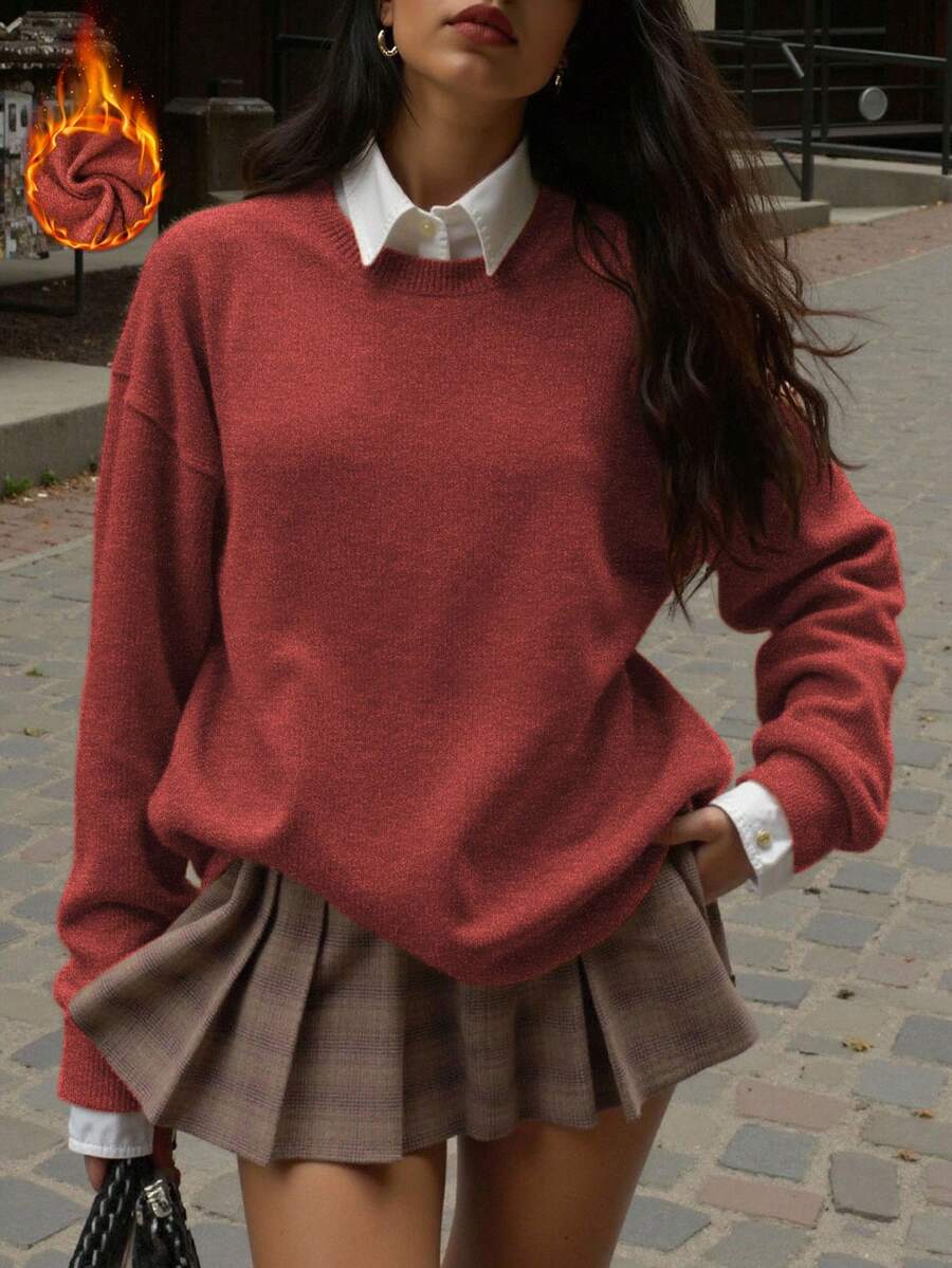 Blusa feminina casual e quentinha, ideal para o Natal, Ano Novo Chinês, Ano Novo Lunar, Ano do Cavalo, Feliz Ano Novo, Dia dos Namorados, Volta às Aulas e Primeiro Dia de Aula de 2026. - Vermelho - Ver 1