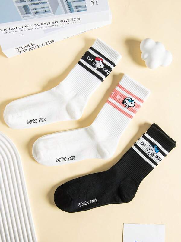  3/1 Paia di calzini equipaggio da donna con motivo Snoopy originale, design carino a cartoni animati Snoopy, calzini da donna resistenti agli odori e che assorbono l'umidità, versatili e casual con collo a equipaggio e motivo a cartoni animati, adatti come regalo per studenti/adulti e per uso quotidiano