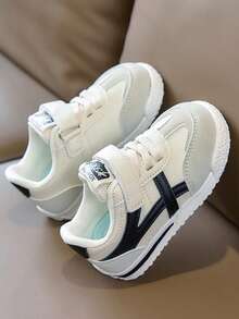 1双黑色简约可爱撞色拼接时尚运动鞋，适合幼儿和小童，复古风格，优质PU鞋面，防滑橡胶厚底，适合休闲穿着、上学、散步、跑步、徒步旅行，2026春夏款 - 黑色 - 查看 6