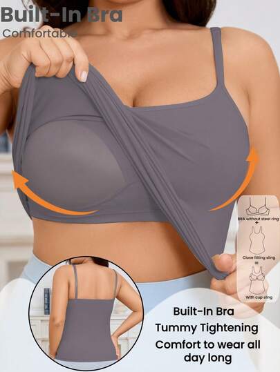 1pc Women's Seamless Solid Color Adjustable Strap Built-In Padded Sports Camisole, Minimalist & Fashionable For Layering Or Outerwear, Suitable For Sports, Yoga And Workout