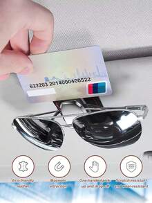 车载遮阳板眼镜架 – 绒面革和金属材质，内置海绵保护，带停车票卡槽，单手操作，通用型车载太阳镜夹