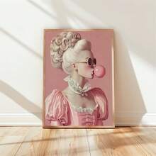 1幅复古泡泡糖肖像帆布画，帆布墙画，粉色复古海报，适用于办公室、学校、美术教室装饰，适合万圣节、单身派对、海滩派对、周年纪念日等场合，不含画框