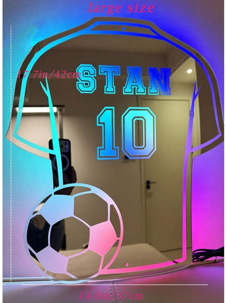 Customized Name LED Neon Light - USB Powered, Personalized Mirror, Customizable Name And Numbers, Personalized Football LED Light, 12 Colors, With Remote Control, Suitable For Bedroom And Living Room Decor, Birthday Party, Football Fans Personalized Mirror, Perfect Holiday Decor, Ideal Gift For Children - Multicolor - View 8