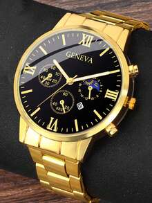 男士休闲商务石英表三件套 - 时尚圆形表盘，日期显示，合金表壳和不锈钢表带 - 完美的男士节日礼物 - 彩色 - 查看 2