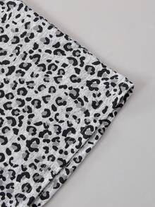 13-16岁少女豹纹爱心印花两件套，无袖豹纹爱心图案上衣和豹纹迷你裙套装 - 灰色 - 查看 8