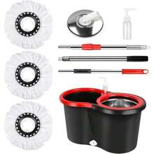 Bucket With Wringer Set, 360° Microfiber Spin Mop With Bucket And 3 Microfiber Mop Heads And 61 Stainless Steel Adjustable Handle Floor Cleaning, Black - 黑色 - 查看 7