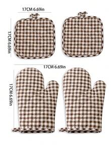 2只/4只装厨房烘焙隔热手套和隔热垫，绿色格子和咖啡色格子，双面绗缝可水洗耐热手套，烹饪隔热手套，隔热垫套装，圣诞烹饪礼品套装 - 格子套裝 - 查看 6