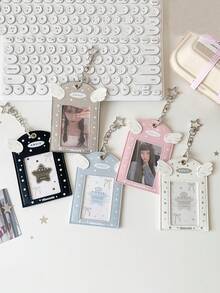 1件套女孩心形天使翅膀3英寸镂空吊坠卡片套装 学生追星者小卡片展示卡套装 校园卡包 - 彩色 - 查看 1