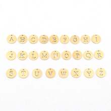 1pc Simple Gold Color Round Hollow Initial Pendant Toggle Clasps Stainless Steel Chain Necklaces For Women - Golden Yellow Round - View 4