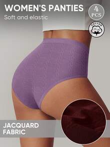 MEIYATING 4条装女士高腰无缝提花内裤，舒适贴合，收腹提臀 - 彩色 - 查看 3