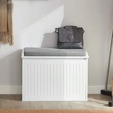 HLJ  SoBuy Banco Zapatero Banco de Almacenamiento con Cajón Estante para Zapatos para Entrada Organizador de Almacenamiento con Asiento Acolchado Blanco FSR98-W81 - Blanco - Ver 2