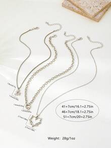 3件套可爱时尚的心形、火焰、星星水钻吊坠项链套装，百搭日常佩戴 - 彩色 - 查看 6