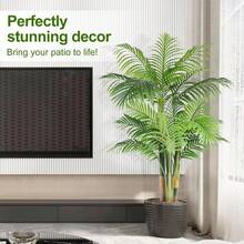 Palmera artificial de triple caña dorada de 1,2 m de alto (juego de 2), ideal para decoración de interiores y exteriores, oficinas, casas grandes y espacios tropicales (resistente a los rayos UV). - Verde - Ver 4