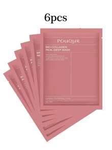 6片装胶原蛋白深层补水面膜 - 富含玻尿酸和烟酰胺，不含酒精，胶原蛋白面膜，抗衰老，深层补水，抚平细纹，夜间面膜，提亮肤色，紧致肌肤，细致毛孔，即刻焕发光彩 | 男女通用，适合所有肤质，浅米色，返校季，情人节礼物。3片/1片