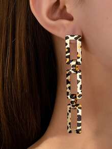 一套时尚豹纹项链耳环套装，性感欧美街头风 - 金黃色 - 查看 6