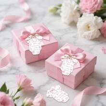 25/50 个粉色蝴蝶结感谢卡，感谢您用充满爱意的卡片环绕我们的宝宝。粉色蝴蝶结主题，性别揭晓派对小礼物（粉色/蓝色可选） - 彩色 - 查看 7